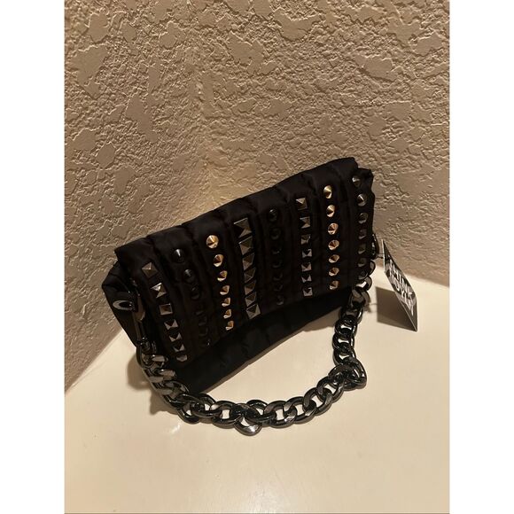Think Royln The Studded Bar Bag Black Quilted Nylon Puffer Purse Edgy Punk NWT - Picture 9 of 14